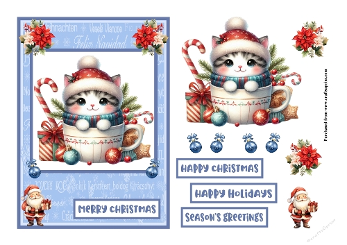 Cat in a cup Christmas greeting card
