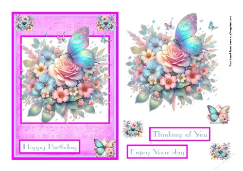 Lady greeting card with butterflies and flowers for a birthday and other occasions