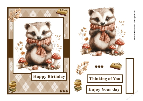 Male greeting card with a badger for a birthday and other occasions