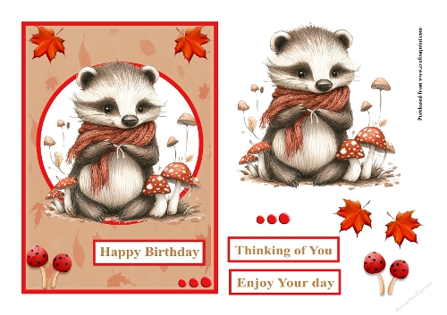 Super cute Badger birthday greeting card also for other occasions