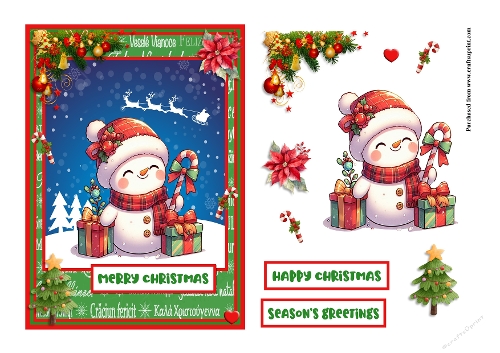 Christmas greeting card with a lovely snowman