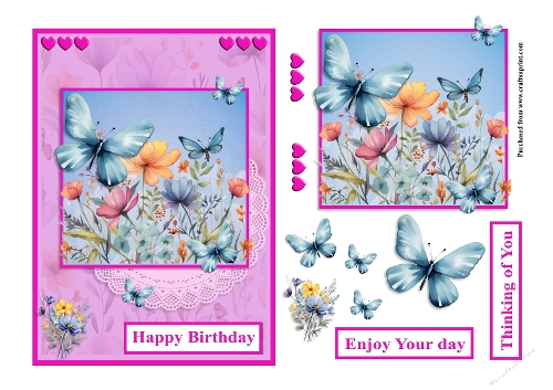 Birthday greeting card with wildflowers and butterflies