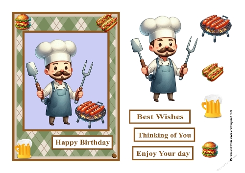 Chef and the grill male greeting card