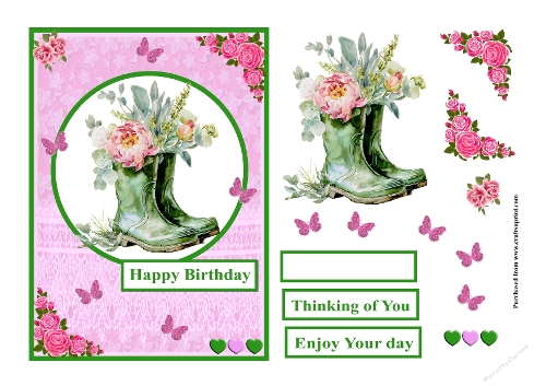Boots with peonies female greeting card