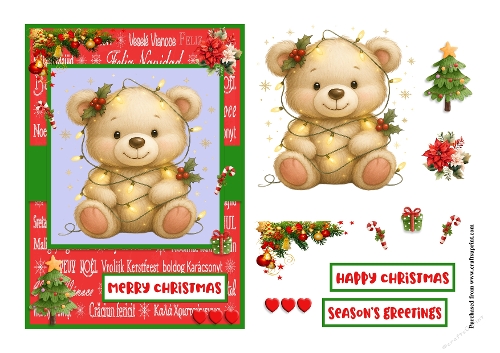 Bear with lights Christmas greeting card