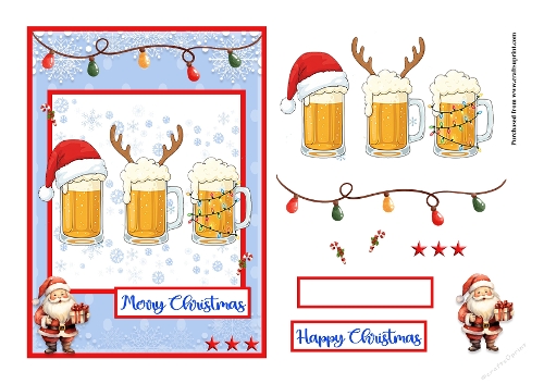 Beer glasses Christmas greeting card