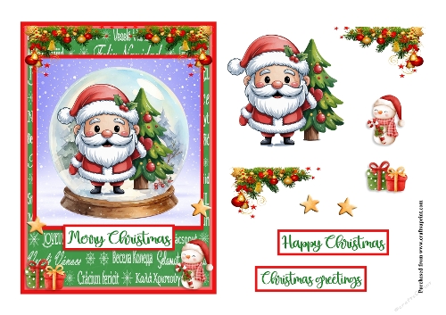 Santa Claus and Christmas tree greeting card