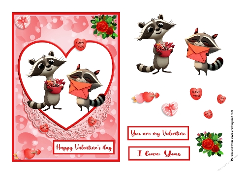 Raccoon couple Valentines day greeting card