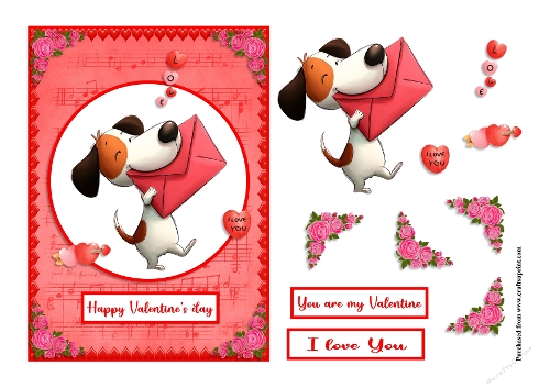 Dog with letter Valentines day greeting card