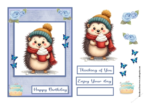 Hedgehog with cup of chocolate greeting card