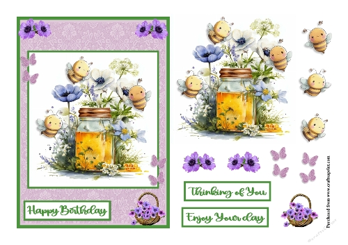 Honey, flowers and Bees greeting card