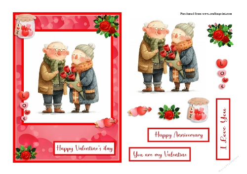 Old couple Valentines day greeting card also for Anniversary
