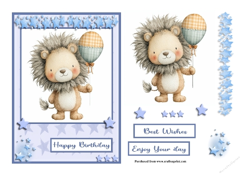 Lion with balloon birthday greeting card