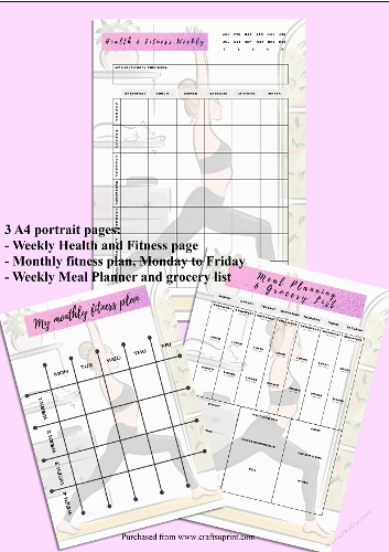 Weekly Fitness Planner, Monthly Fitness Planner and Weekly Meal Planner plus Grocery List 