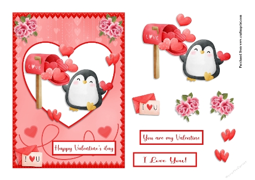 Valentines day greeting card with a sweet penguin