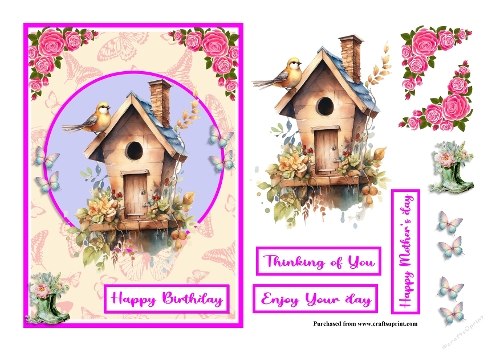 Bird house Birthday greeting card also for Mothers day