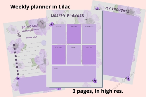 Lilac flowers Weekly Planner plus Today List plus Thoughts page