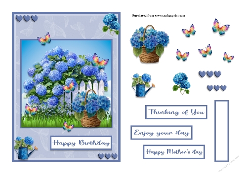 Hydrangeas and butterlies greeting card for a birthday and Mothers day
