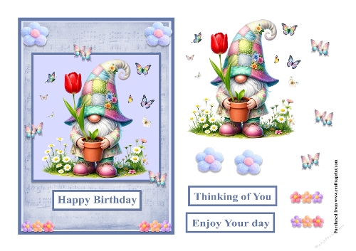 Cute gnome with tulip greeting card