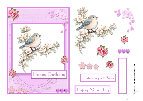 Bird and cherry flowers greeting card