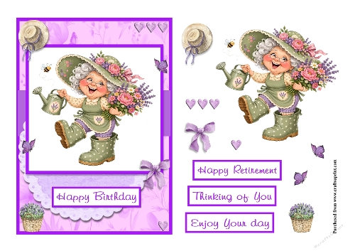 Grandma with flowers and giant boots
