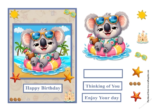 Koala at the beach greeting card