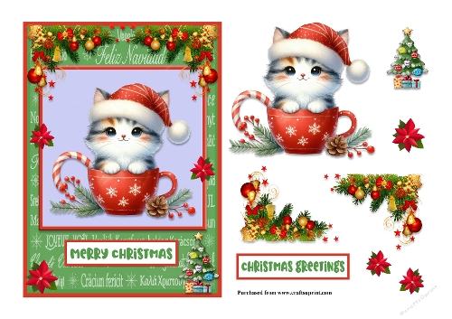 Cat in a cup Christmas greeting card