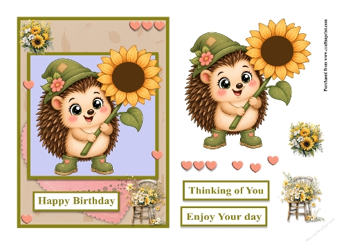 Hedgehog and sunflower greeting card