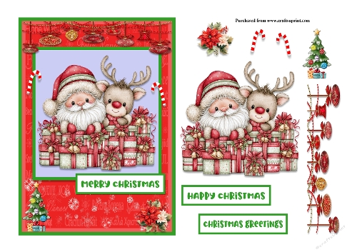 Santa Claus and reindeer Christmas greeting card