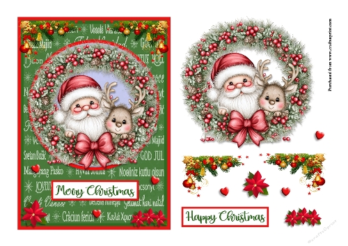 Santa Claus plus Rudolph reindeer Christmas greeting card