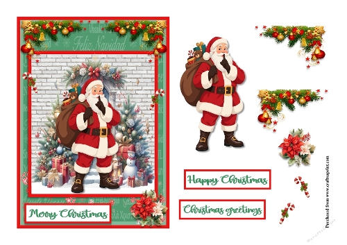 Santa Claus with gifts Christmas greeting card