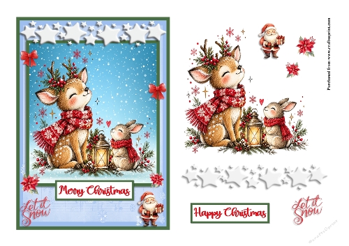 Sweet Reindeer and rabbit Christmas greeting card