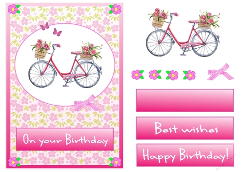Birthday greeting card with bycicle and flowers