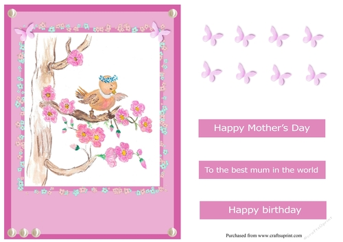Mothers Day Greeting Card with Painted Bird