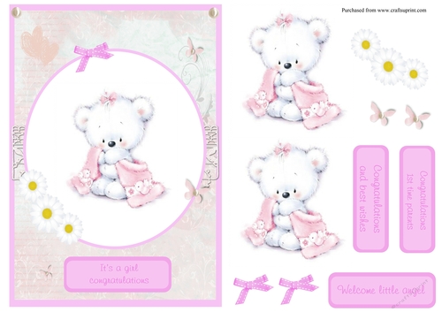 Its a girl, new baby girl greeting card