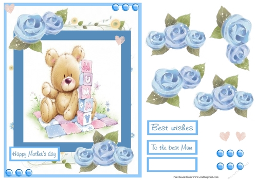 Mothers day greeting card with cute bear