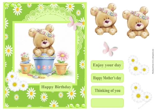 Birthday card with bear and flowers