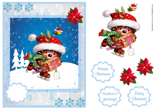Christmas greeting card with hedgehog