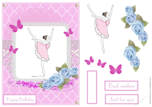 Birthday greeting card with ballerina drawing