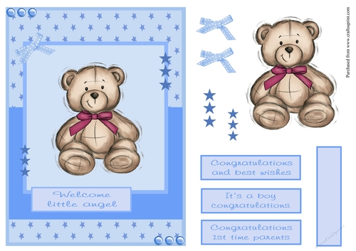 New baby boy greeting card with bear