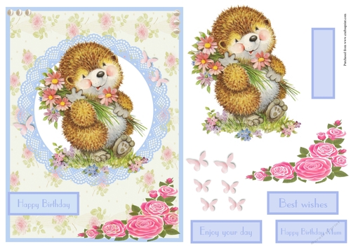 Birthday greeting card with cute hedgehog