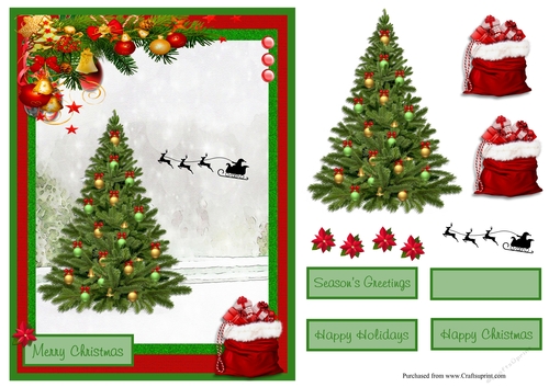 Merry Christmas greeting card with tree and Santa