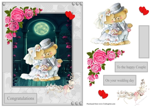Wedding greeting card with a cute bears couple