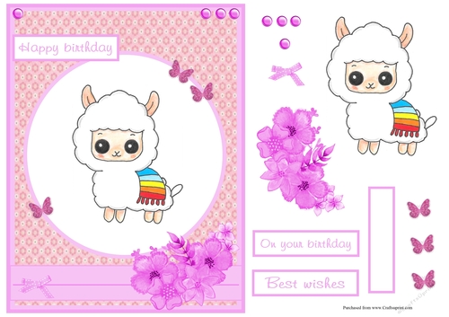 Happy birthday greeting card with Llama image