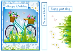 Birthday greeting card with bicycle and daisies flowers
