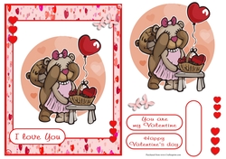 Valentines day greeting card with cute bears