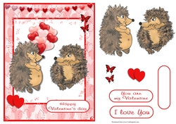 Happy Valentines day greeting card with cute hegdehogs