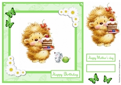 Birthday greeting card with cute hedgehog and mouse