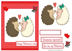 Valentines day greeting card with hedgehogs couple