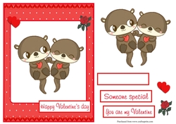 Valentines day greeting card with cute otters